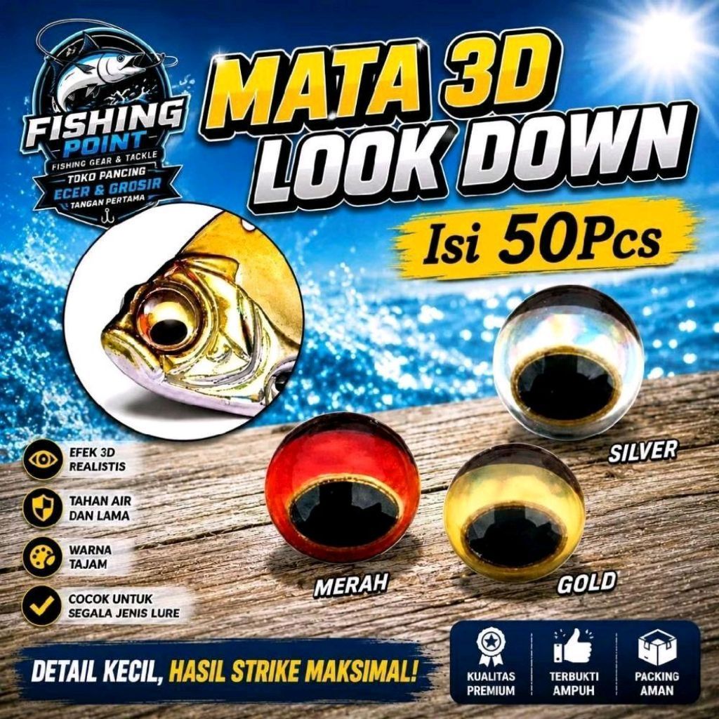 MATA 50PC 3D FISH EYE STICKERS LOOK DOWN JIG MAKER STICKERS LURE MAKER ASSIST HOOK [ACS3D13]