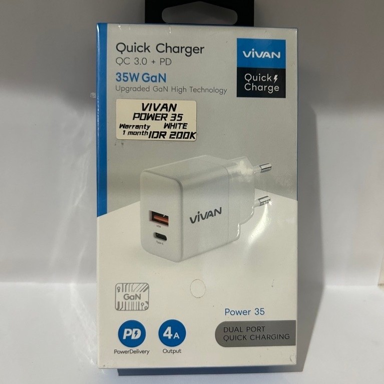 VIVAN Power Adapter Quick Charger QC 3.0 + PD 35W GaN 4A
