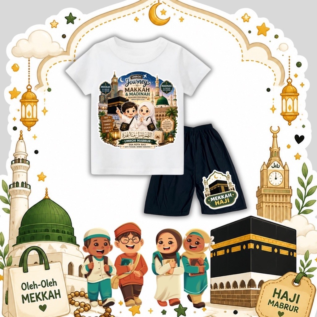 HAJJ UMRAH SOUVENIS MOCCA CHILDRENS ชุดเสื้อยืด GET PANTS BY UMROH MABRUR A