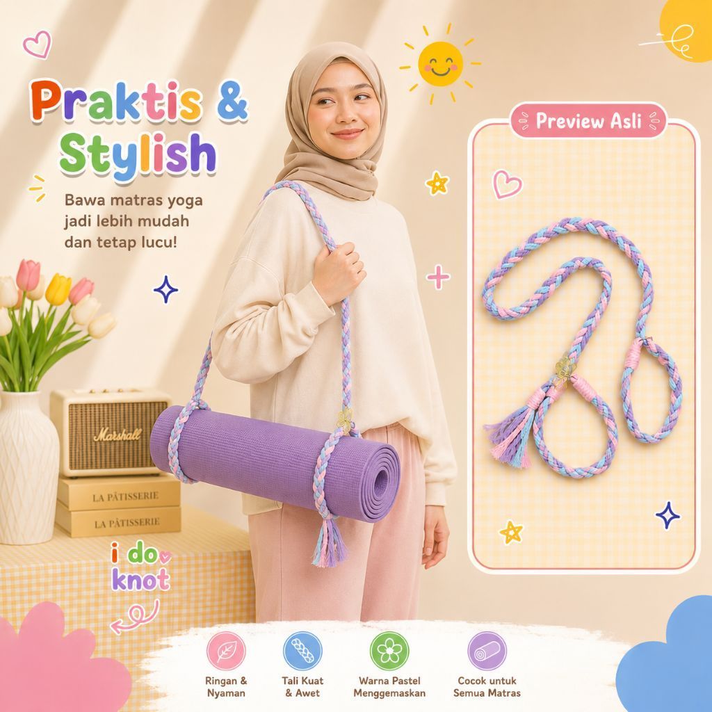 สายเสื่อโยคะ Macrame | สายรัดเสื่อโยคะ | สายรัดเสื่อพิลาทิส | ยิมยิมยิม