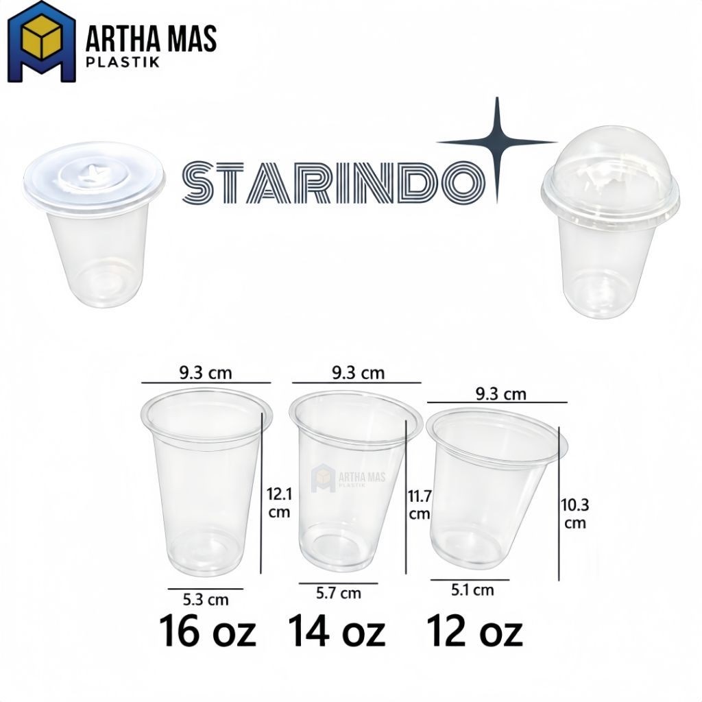 Starindo Plastic Cup 12/14/16 Oz + ฝา @50 ชิ้น