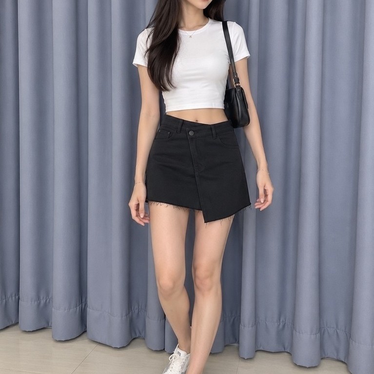 BW63 (SIZE XS) NEW TAG YOUNG HUNGRY FREE BLACK UNFINISHED HEM MINI SKIRT