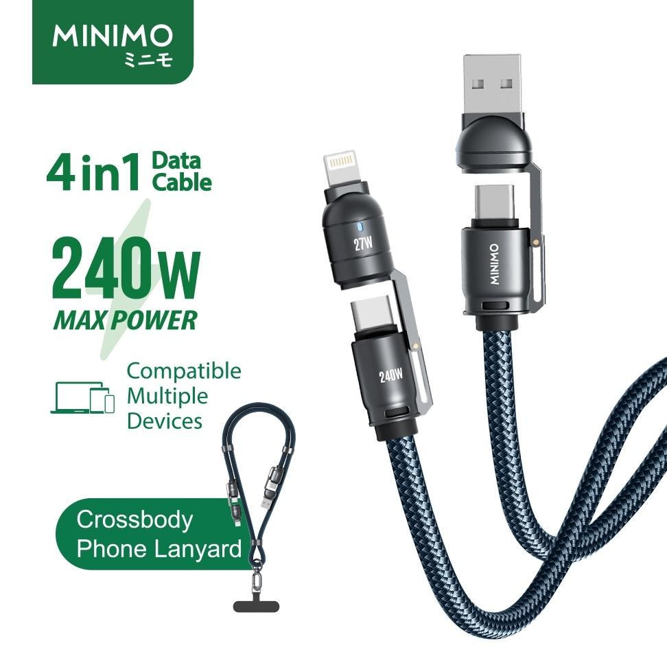 Minimo Data Cable 4 In 1 Fast Charging 240W พร้อม Crossbody โทรศัพท์ Landyard Data Cable Landyard - 