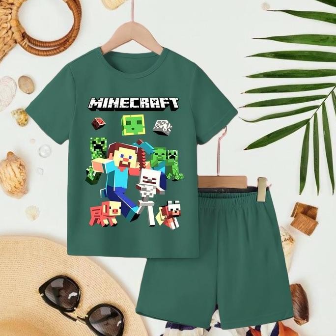 DF47 }} Bestwear.id - กางเกงขาสั้นพิมพ์ลายสกรีนดิจิตอลสําหรับเด็กชายและเด็กหญิง MINECRAFT ผ้าฝ้ายหวี