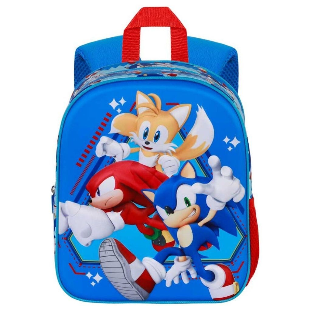 MERAH 3D นูน Hardcase Sonic The Hedgehog Knuckles the Echidna Tails กระเป๋าเป้สะพายหลังสําหรับชายสีฟ
