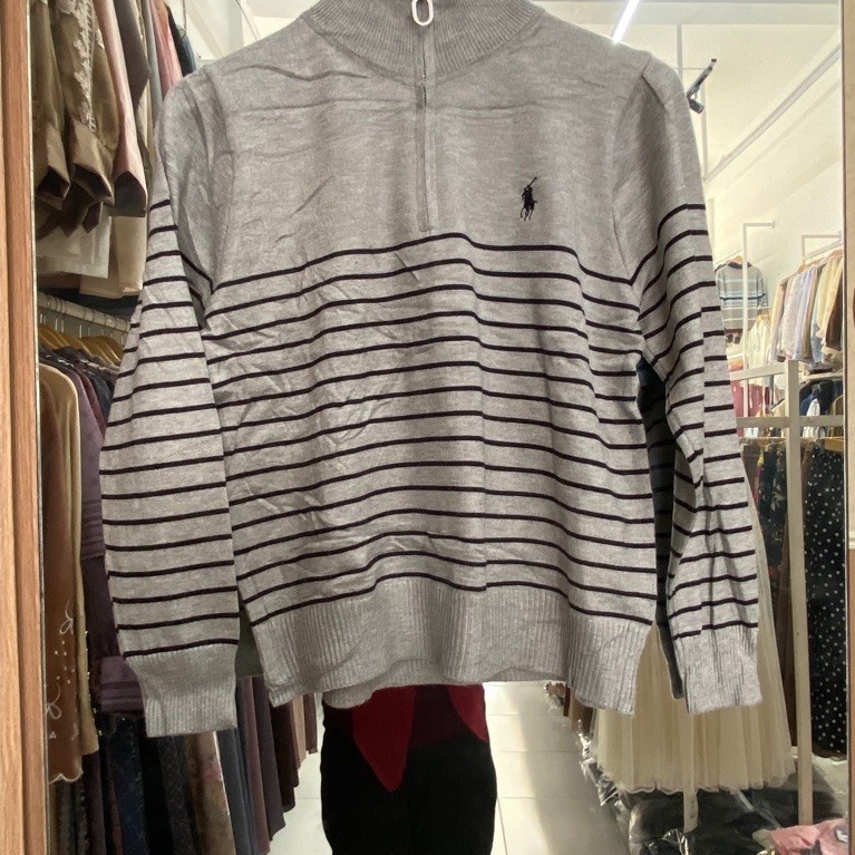 STRIPE KNIT SWETER HALF ZIPPER KNIT SWETER TOP KNIT เสื้อเชิ้ตผู้หญิง