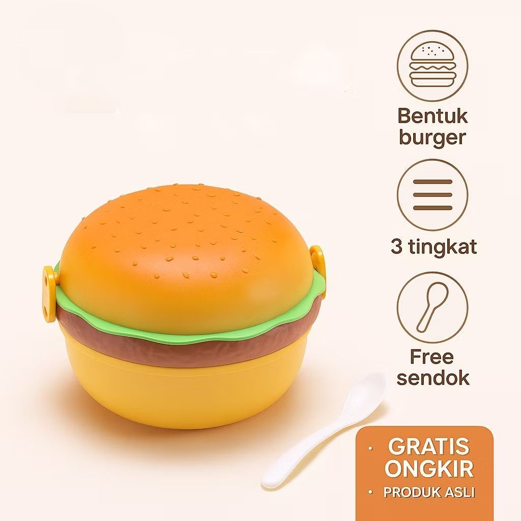 LUNCH BOX / LUNCH BOX / กล่อง LUNCH 3 ชั้น / กล่อง LUNCH / HAMBURGER / กล่องข้าวเด็กซ้อนเบอร์เกอร์