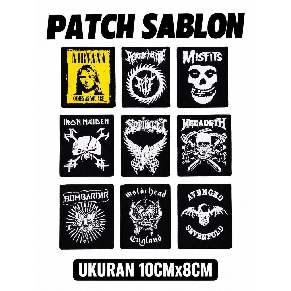 Nirvana Misfits Iron Maiden Megadeth Motorhead Rock Band Screen Printing Patch ขนาด 10 ซม. x 8 ซม.