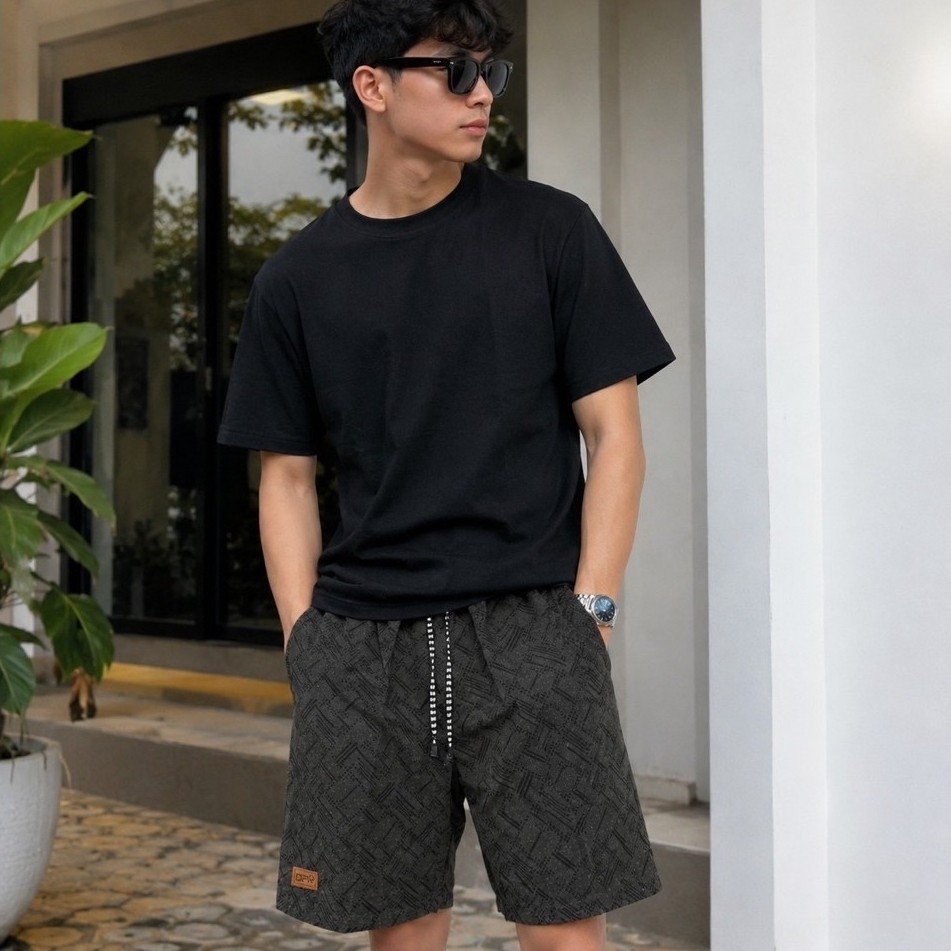 กางเกงขาสั้นผู้ชาย ABSTRACT PATTERN WITH DRAWSTRING