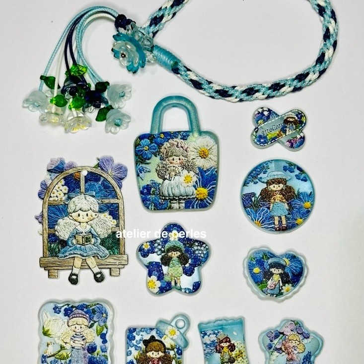 Limited Edition Premium DIY Molita Flower Blue Acrylic Printing Gado Bead | Gado Printing Blue Flowe