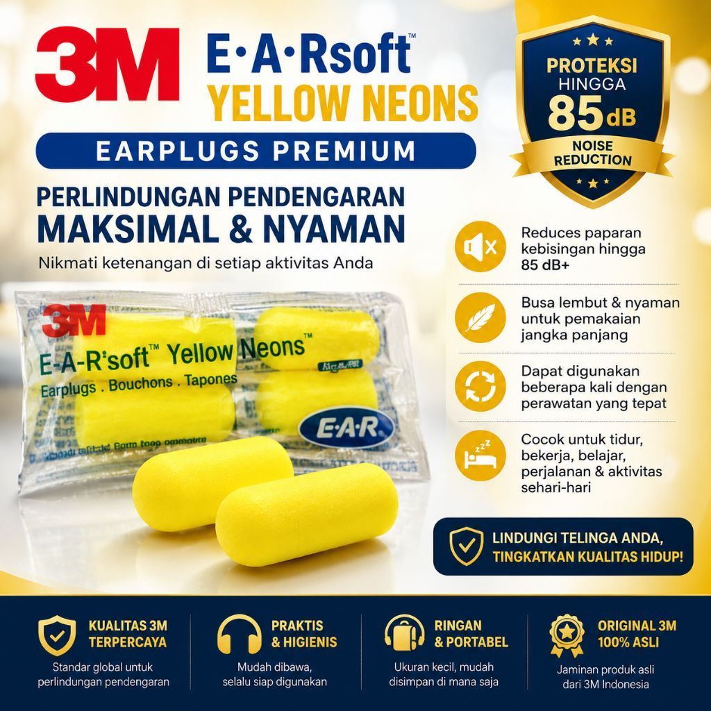 3M Ear plug Ear protector earplug สีเหลือง neon uncorded