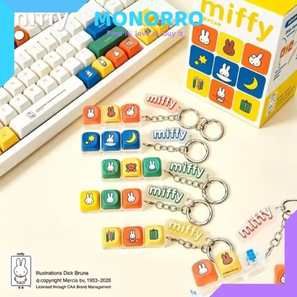 GANTUNGAN Miffy Keycap พวงกุญแจกล่องตาบอด Miffy คีย์บอร์ด Caps พวงกุญแจ