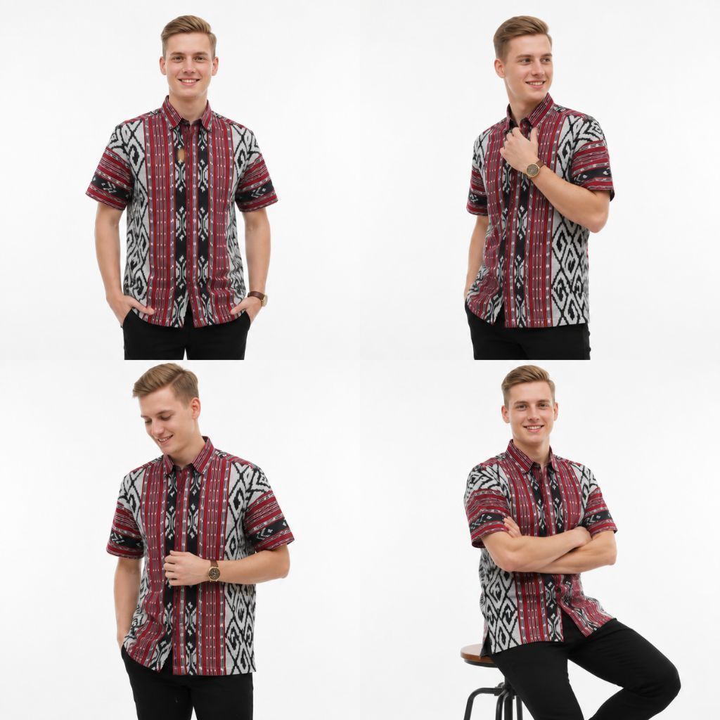 KEMEJA MENS SHORT-SLEEVED WOVEN SHIRT WITH MODERN ETHNIC MOTIF Mens CASUAL FORMAL WOVEN SHIRT
