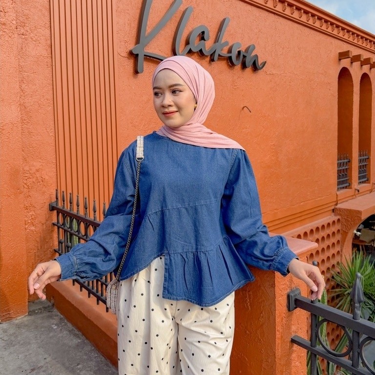 Naviastyle LOLITA Blouse กางเกงยีนส์เดนิมผู้หญิง Peplum ลุคเกาหลียอดนิยม