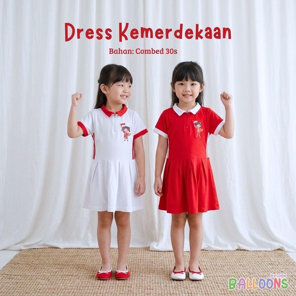 MERAH INDEPENDENCE AUGUST RED AND WHITE DRESS สําหรับอายุ 2-7 ปี