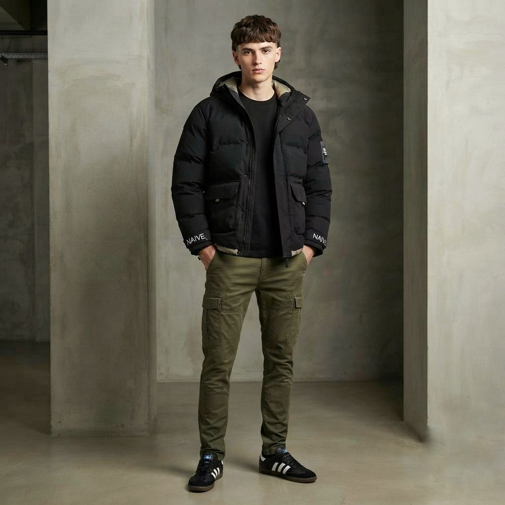 NAIVE puffer เสื้อแจ็คเก็ตมีฮู้ด