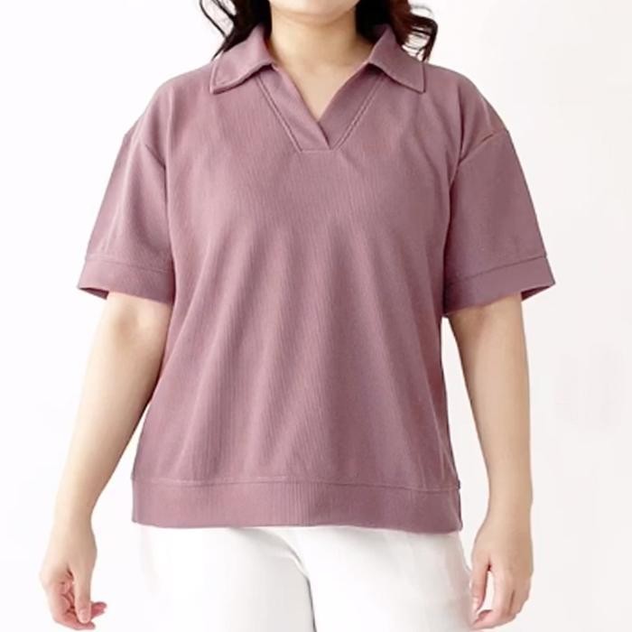 MFS เสื้อท็อปคอปกธรรมดาสําหรับผู้หญิง / เสื้อเบลาส์โอเวอร์ไซส์ / เสื้อลําลอง / Wangki