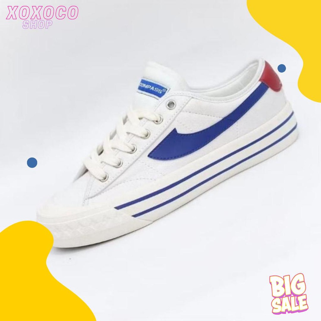 สูงสุด 70% Compass Retrograde White Blue Low Shoes - รองเท้าผ้าใบ Unisex ของแท้ 100% รับประกัน Bd