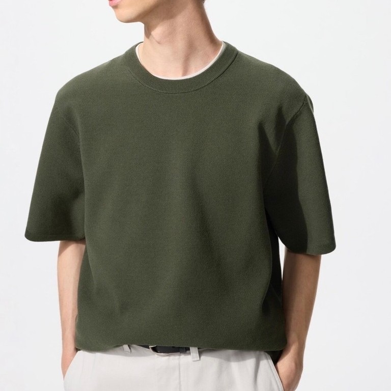 เสื้อยืดถักล้างทําความสะอาดได้ Uniqlo Milano Rib