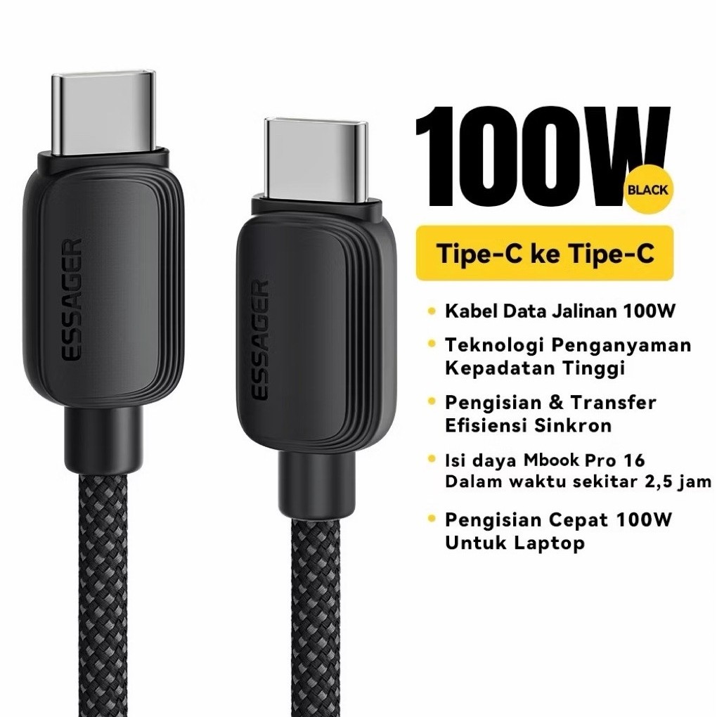สาย Type C to Type C ESSAGER 100W - 5A ชาร์จเร็ว สีดํา