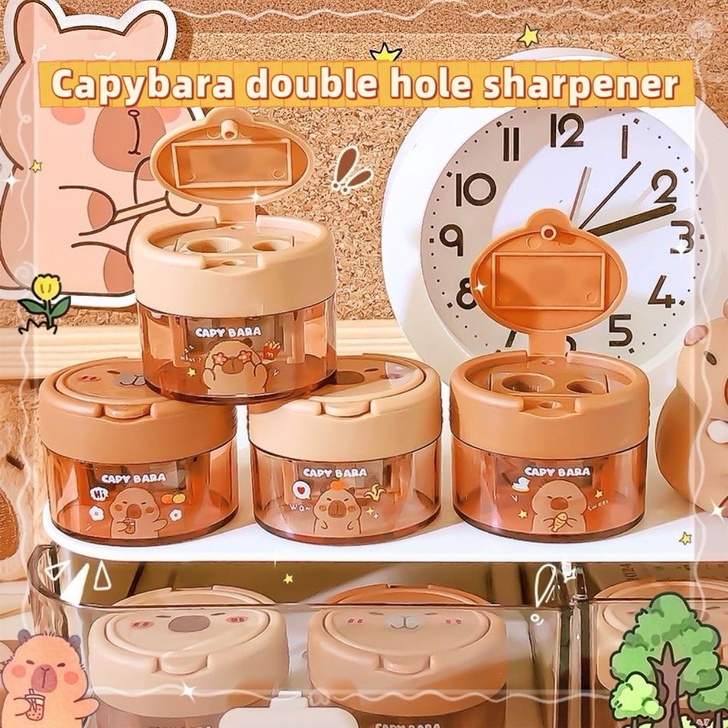 (PF009) กบเหลาดินสอสองรู Capybara | กบเหลาดินสอไม้ 2-ใน-1 / กบเหลาดินสอ / กบเหลาดินสอ 2 หลุม มีเอกลั