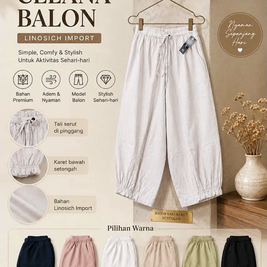 กางเกงบอลลูนผ้าลินินนําเข้าพรีเมี่ยมสไตล์เกาหลีมินิมอล - MIZAE PANTS