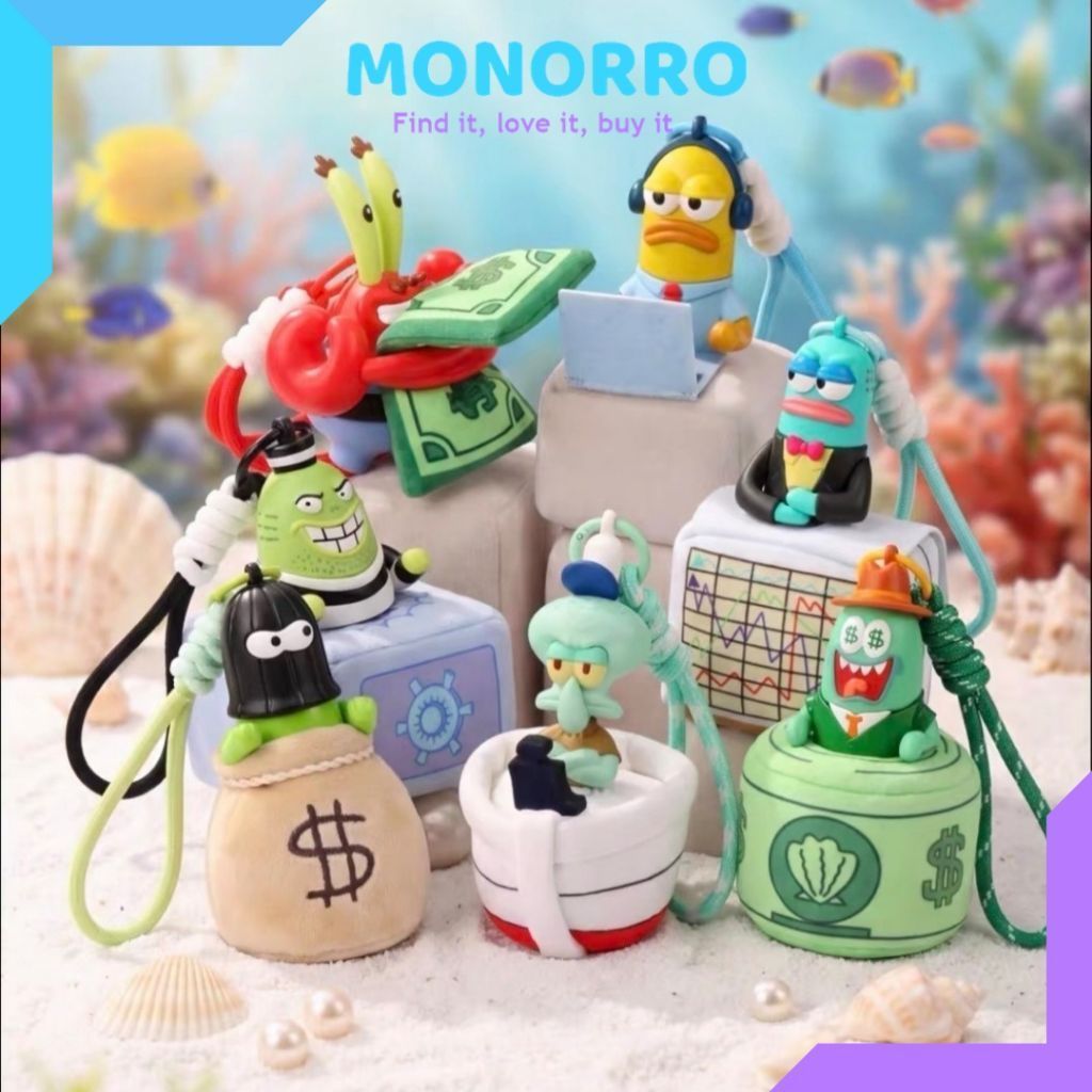 GANTUNGAN ORI Spongebob Squarepants Bikini Bottom Get Rich Crew Series Blindbox Bag Hanger