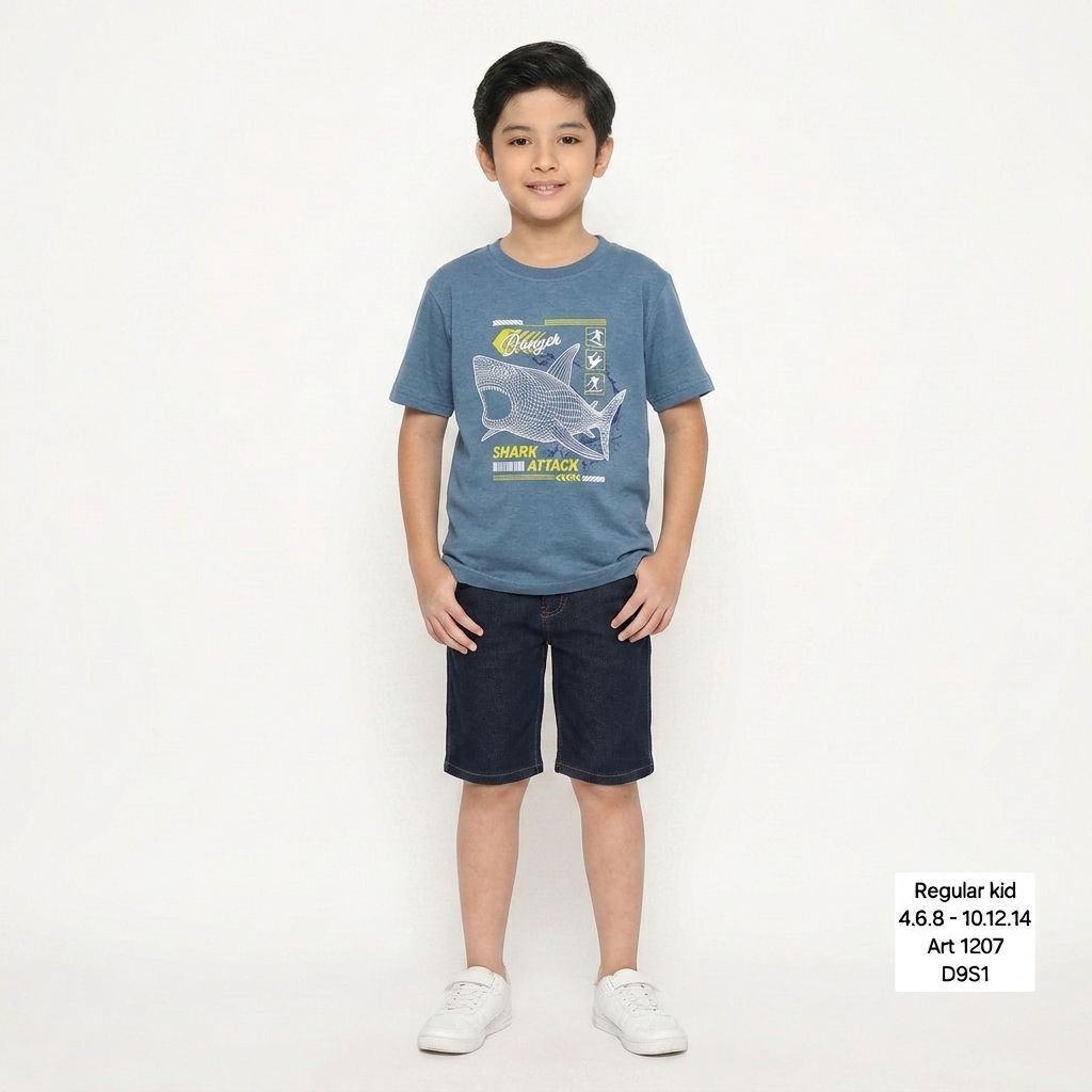 Shark Attack Regular Kid Art 1207 D9S1 D&S เสื้อยืดเด็ก