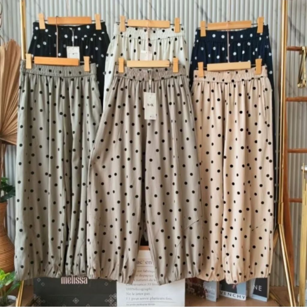 กางเกงบอลลูน AK Polka Dot สีกรมท่า A&K 6626 LP AK กางเกง 6626 LP 66 - 102 ซม.