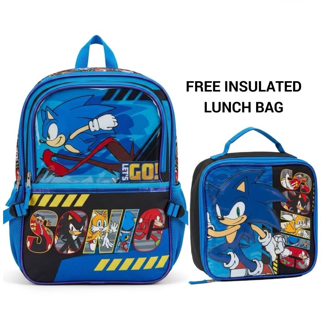 MERAH กระเป๋าเป้สะพายหลังโรงเรียนประถม Sonic The Hedgehog Shadow Miles Tails Knuckles the Echidna สี