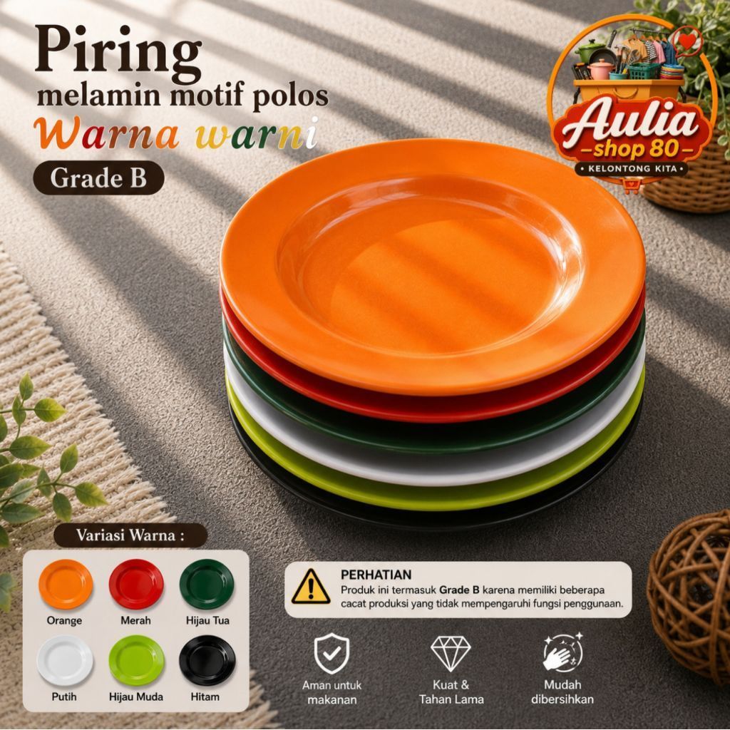 Auliashop1688 - GRADE B - จานเมลามีนหนาลายสีสันสดใสธรรมดา - ประหยัดและสีต่างๆ