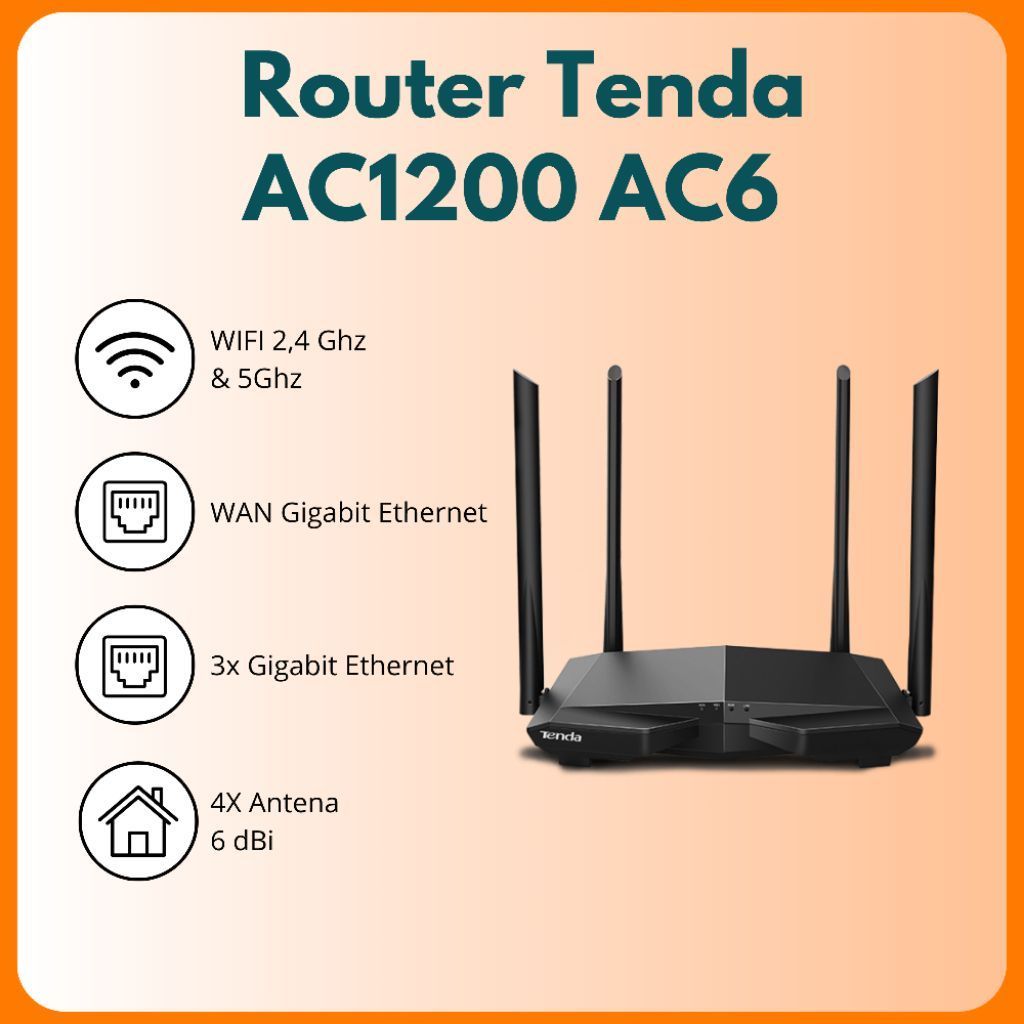 Tenda AC6 - เราเตอร์ดูอัลแบนด์ Wi-Fi พร้อมเทคโนโลยี MU-MIMO ความเร็วสูงและ MU-MIMO