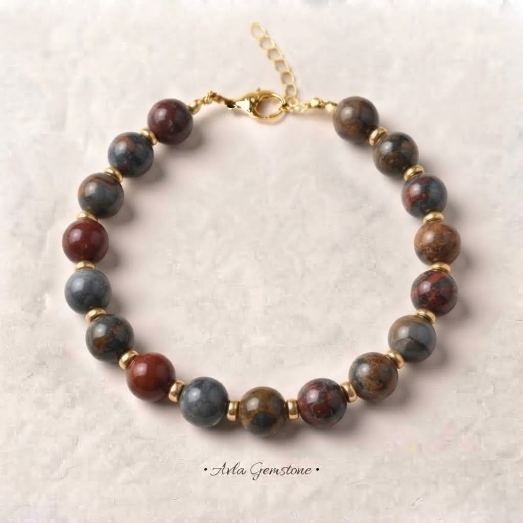 สร้อยข้อมือ American Picture Jasper - 8MM - พลอยแท้ - ไม่ย้อม