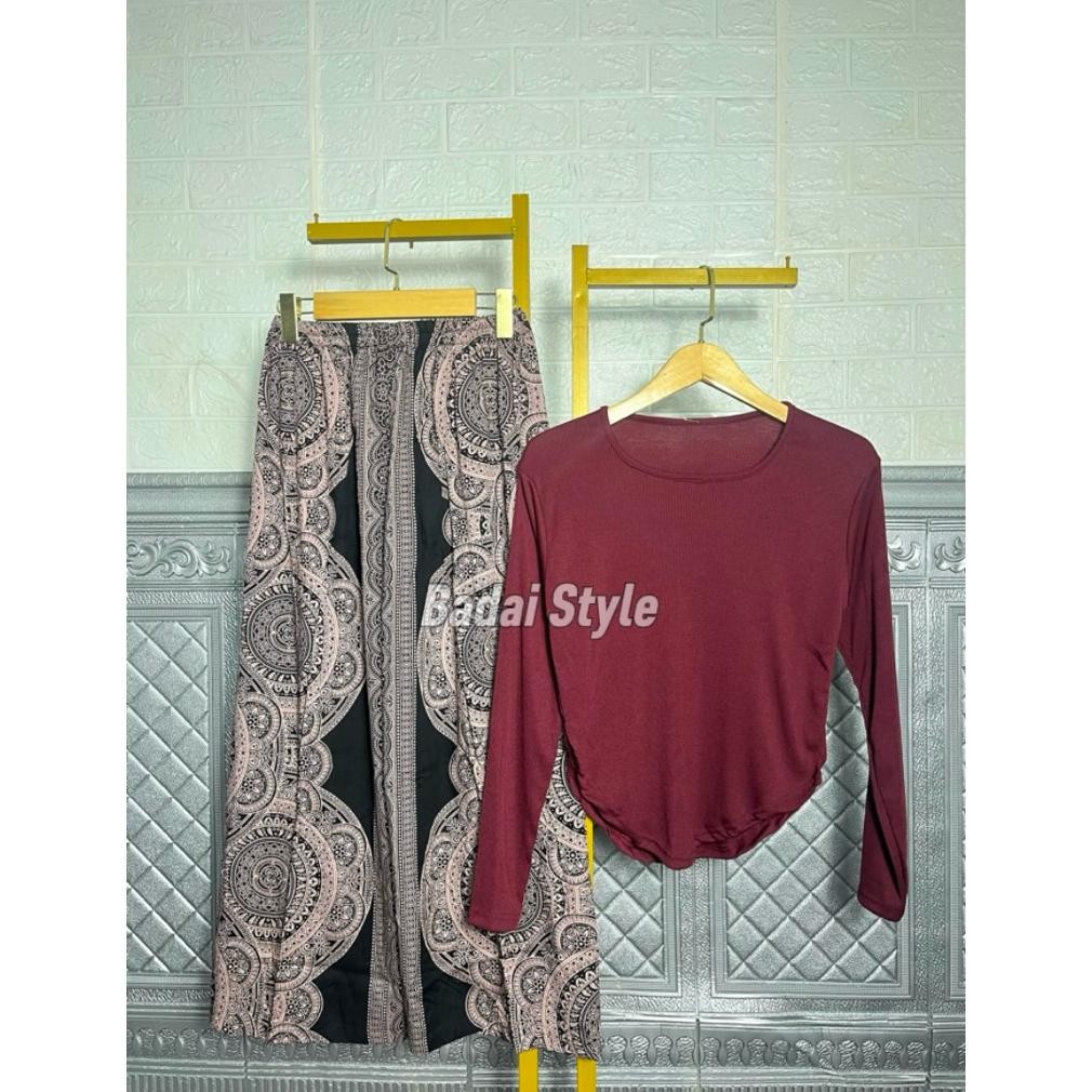 Rq-56 edf-62 ชุดสูทแขนยาวคอเหลี่ยม - กางเกง Culottes เรยอน Viral ล่าสุด