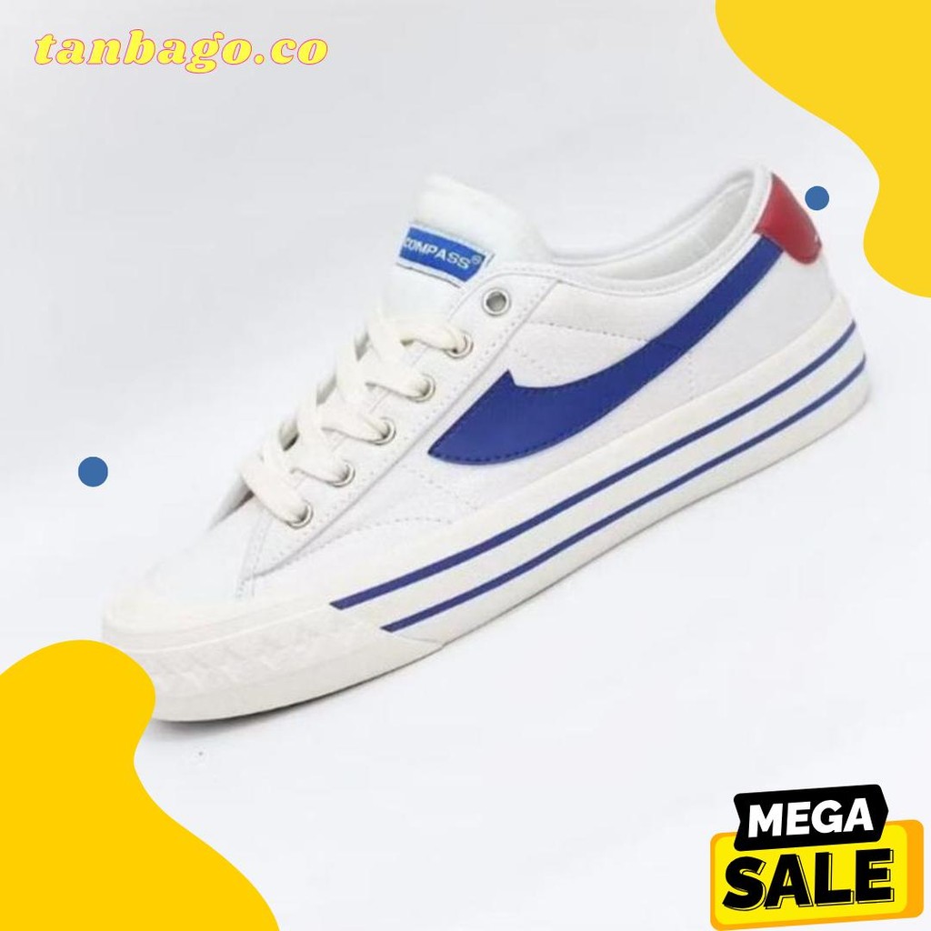 ต้องมี! Compass Retrograde White Blue Low Shoes - รองเท้าผ้าใบ Unisex ของแท้ 100% พร้อมการรับประกัน 