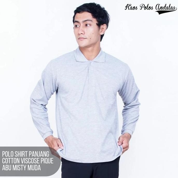 DT83 >> เสื้อโปโล PIQUE LONG-SLEEVED VISCOSE PIQUE ใน LIGHT MISTY GREY