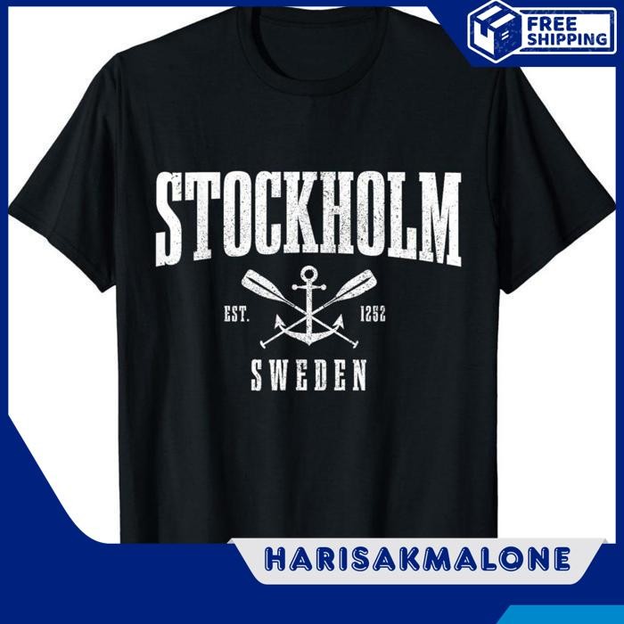ใหม่ล่าสุดเสื้อยืดรวม 30 DISTRO SWEDEN EST STOCKHOLM SWEDEN SOUVENIR SOUVENIR SOUVENIR PLAIN EMMBROI