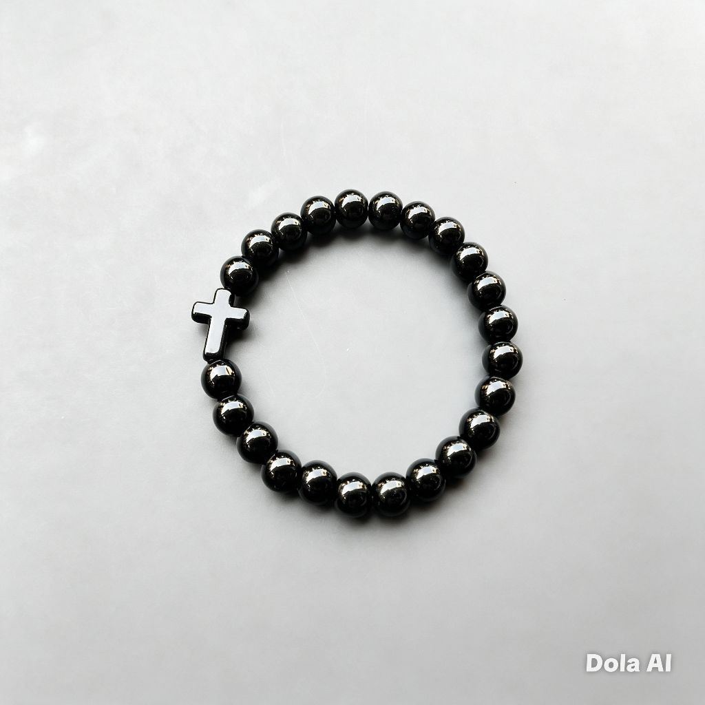 G91 8MM HEAVY PEARL CROSS BRACELET