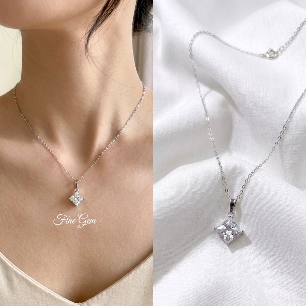 NEW Solitaire Square Necklace in Silver / Womens Necklace / Silver Necklace