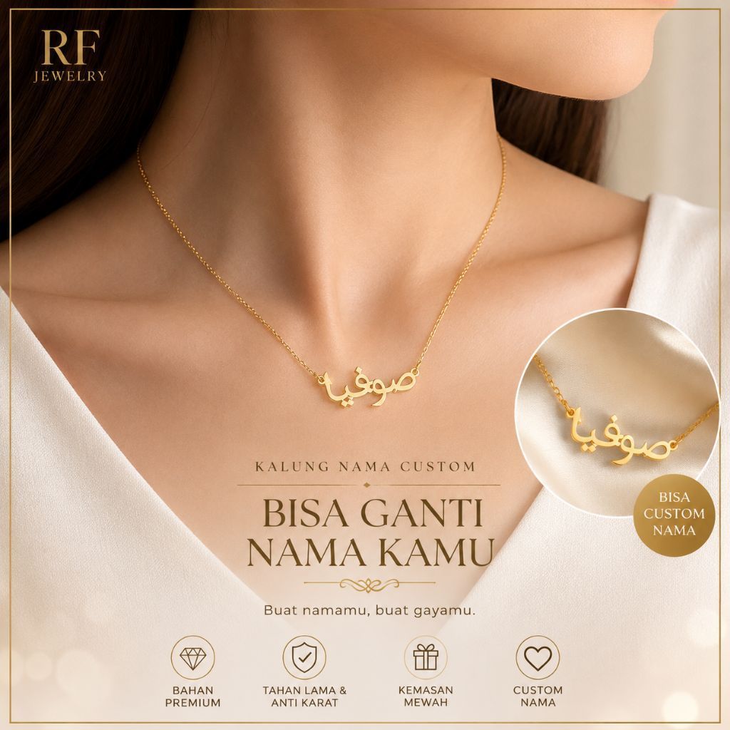 RF Jewelry - สร้อยคอชื่อตัวอักษรอาหรับไทเทเนียม สร้อยคออาหรับ
