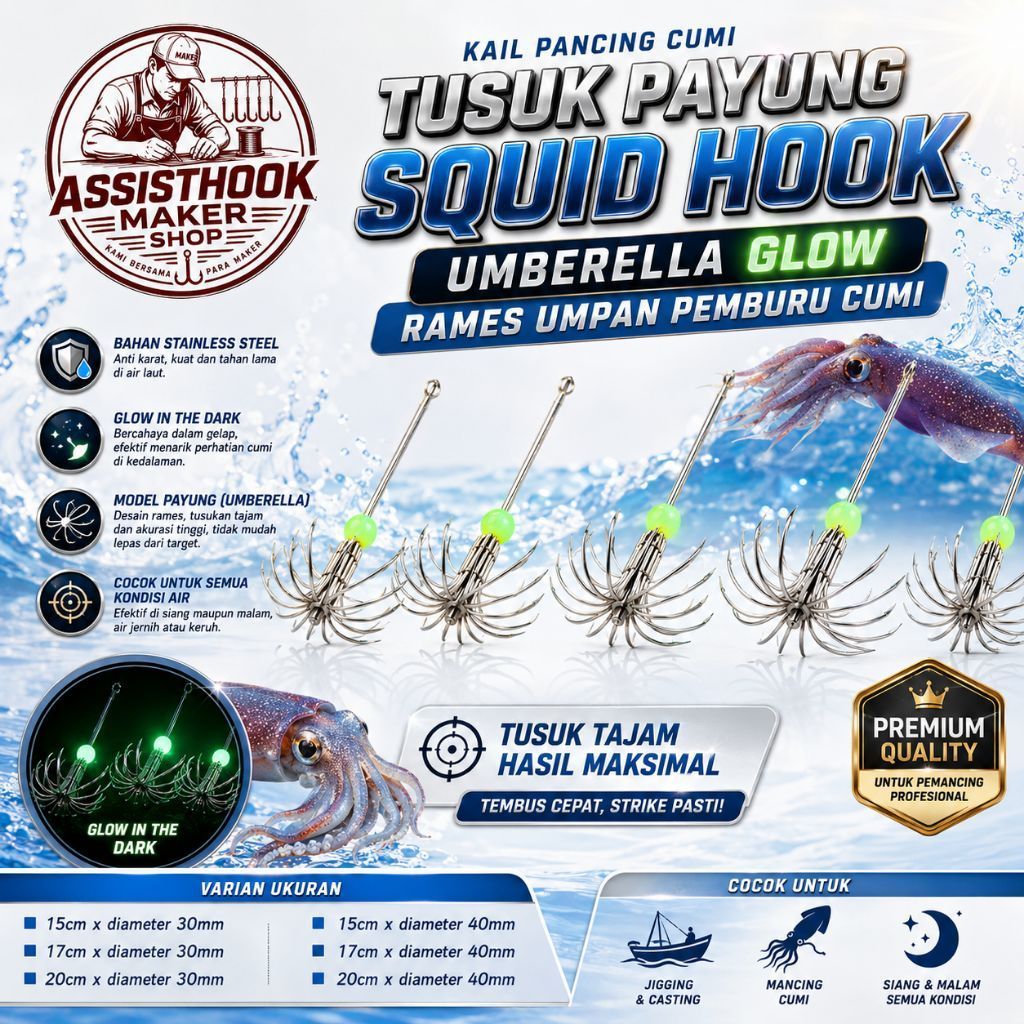 SQUID FISHING HOOK UMBRELLA STICK SQUID HOOK UMBERELLA GLOW RAMES SQUID HUNTER BAIT [SQH01]