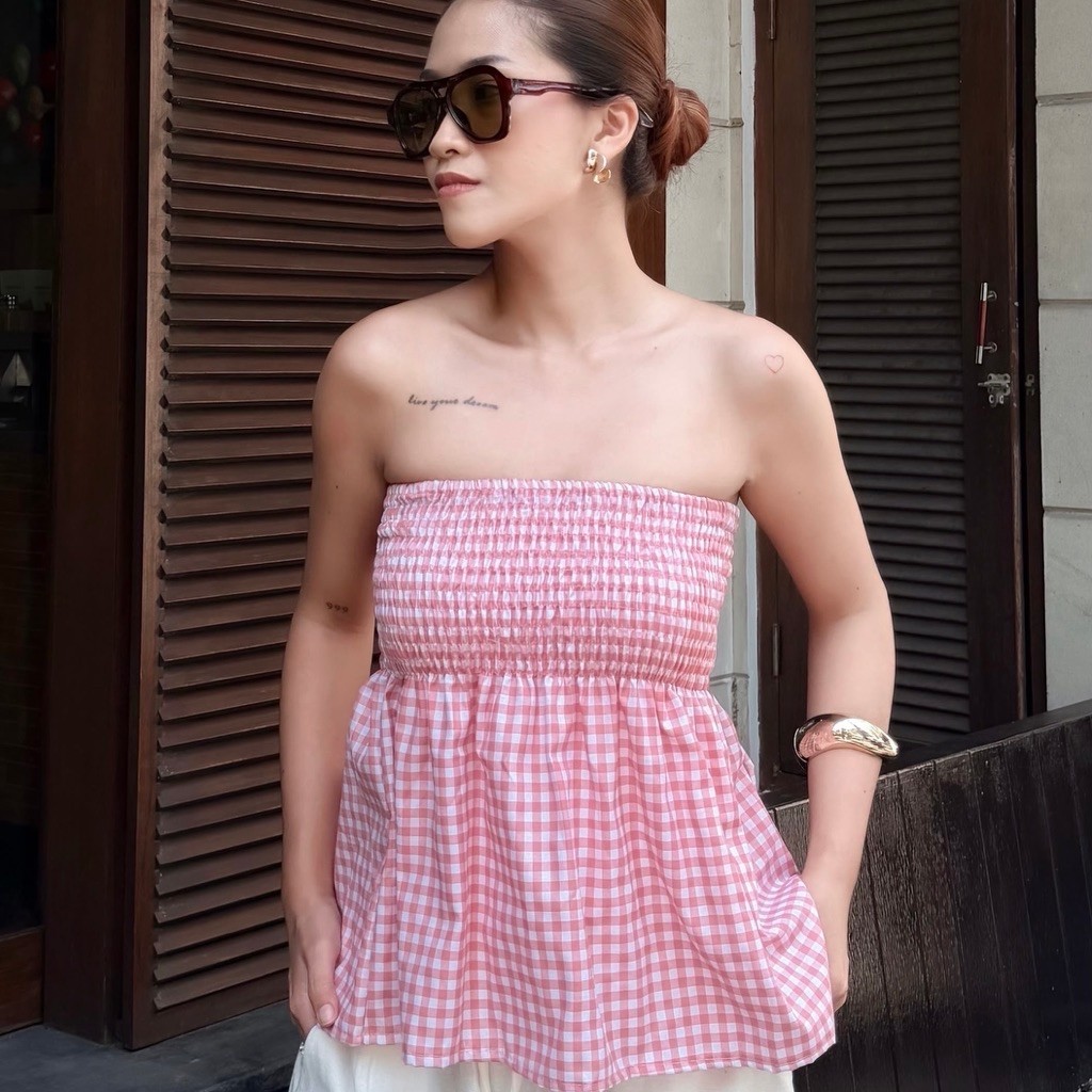 HSB - ON - Checked Peplum Tube Top - Aesthetic Tube Top