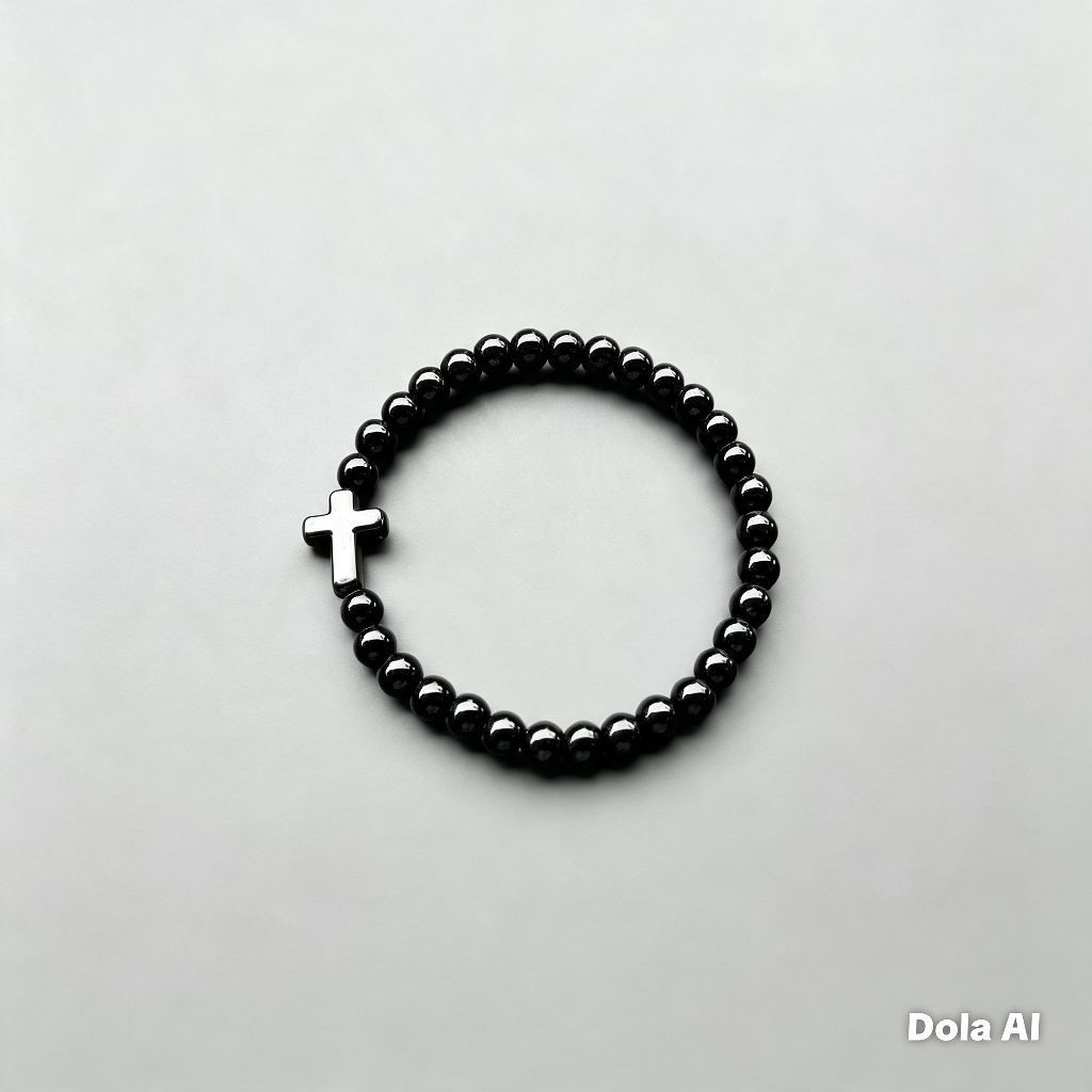 G141 ACRYLIC CROSS BRACELET 6MM HEAVY PEARL BRACELET