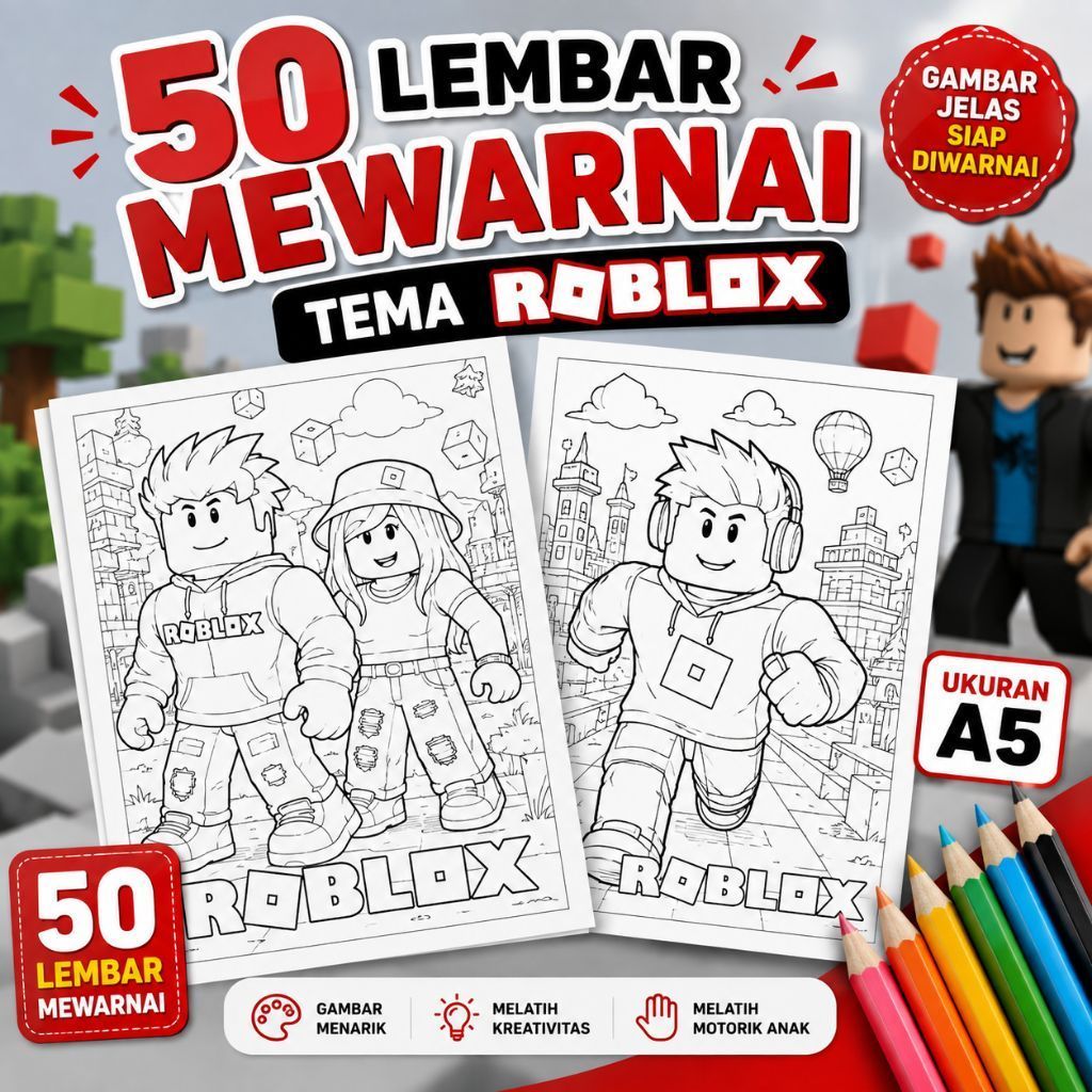 50 แผ่น Roblox Kids Coloring A5 ขนาด | สมุดระบายสีธีม Roblox