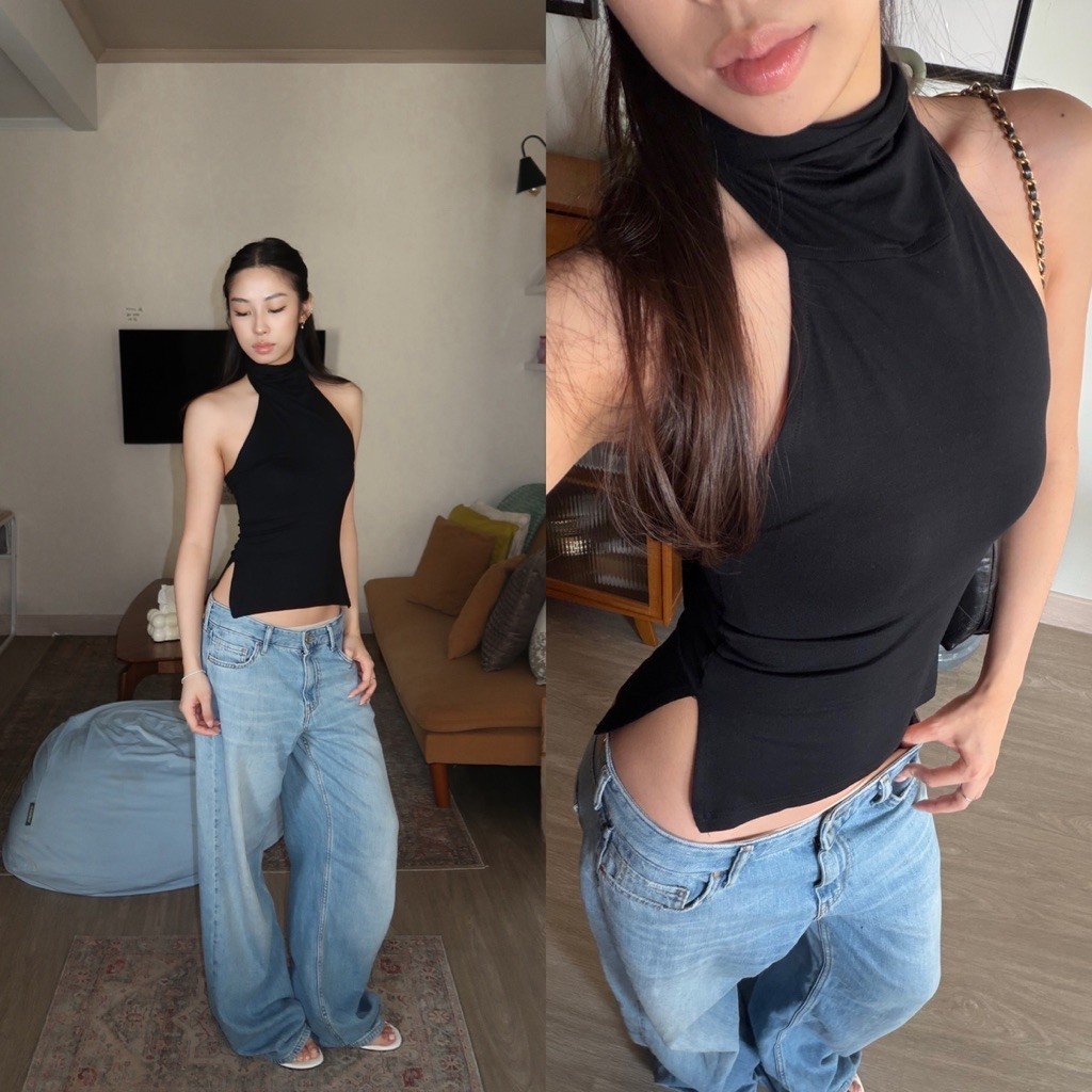 ALEXA HALTER | Maison Cher High-neck Turtle Neck Halter Semi Backless Casual Official Basic Top