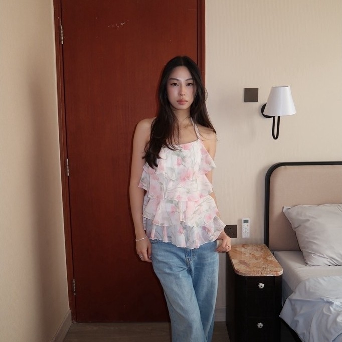 ROSIE FRILL HALTER | Maison Cher Floral Top Casual อย่างเป็นทางการ Girly Coquette Basic พู่