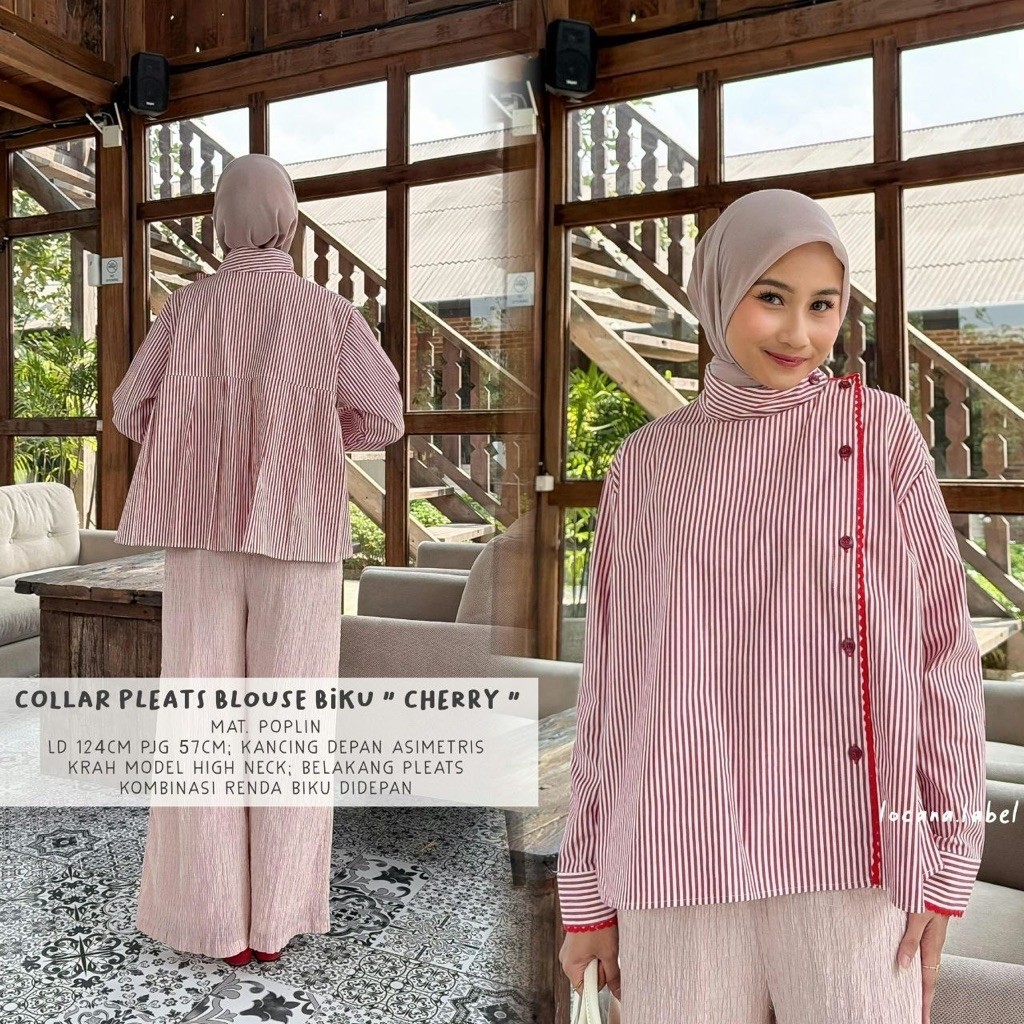 คอปก Highneck Biku เสื้อ LOCANA ผู้หญิงแขนยาว Top Stripe Cery LCN Solo