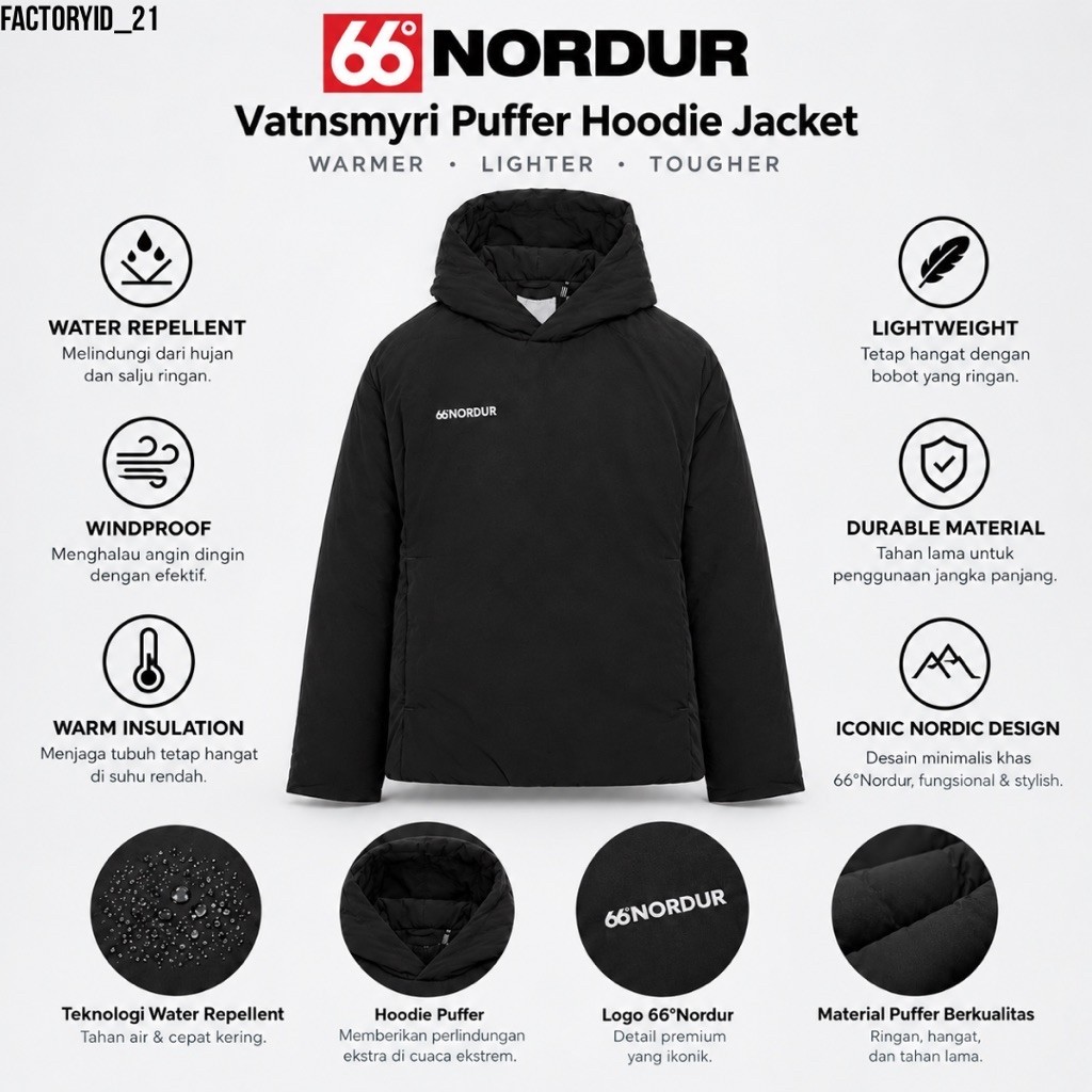 เสื้อแจ็คเก็ตฤดูหนาว 66 North Valtnsmyri Puffer Hoodie Jacket Original Size XL