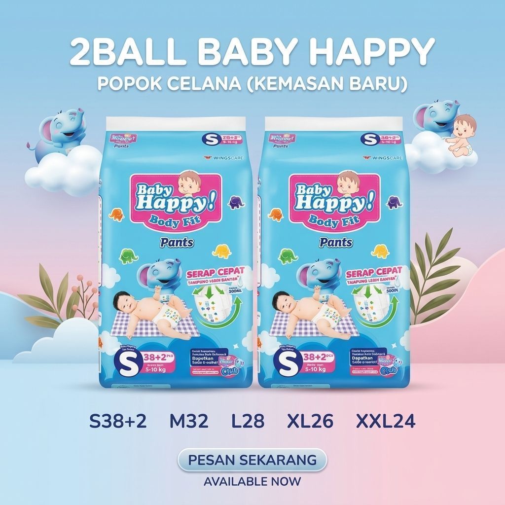 PACKAGE 2 BALL ผ้าอ้อมเด็ก Baby Happy Pants S38+2, M32, L28, XL26, XXL 24. PLEASE READ DESCRIPTION B