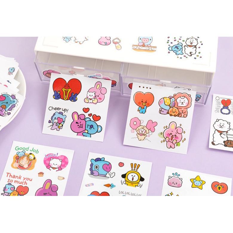 กล่องสติ๊กเกอร์ 100 แผ่น BTS Bt 21 Tinytan Korea สติ๊กเกอร์กันน้ํา Jungkook Jimin สินค้าใหม่
